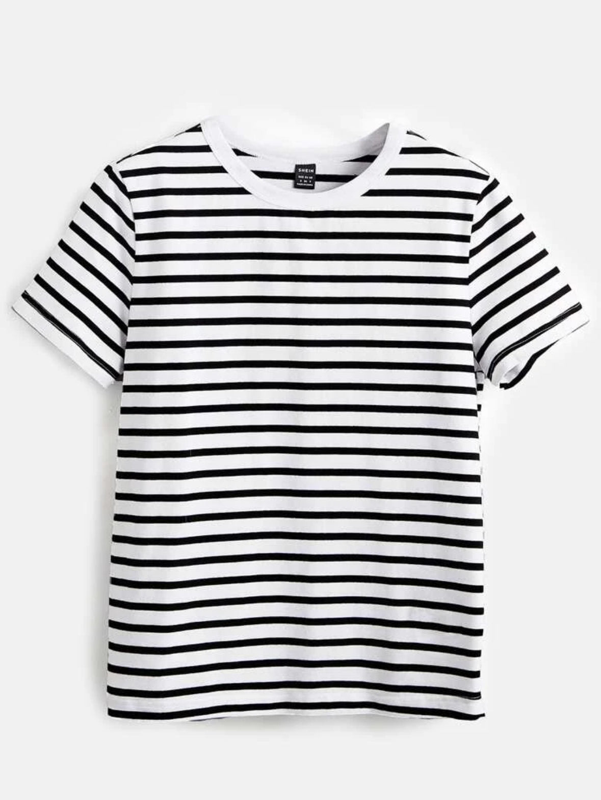 Black and White Cotton Striped Print Tee