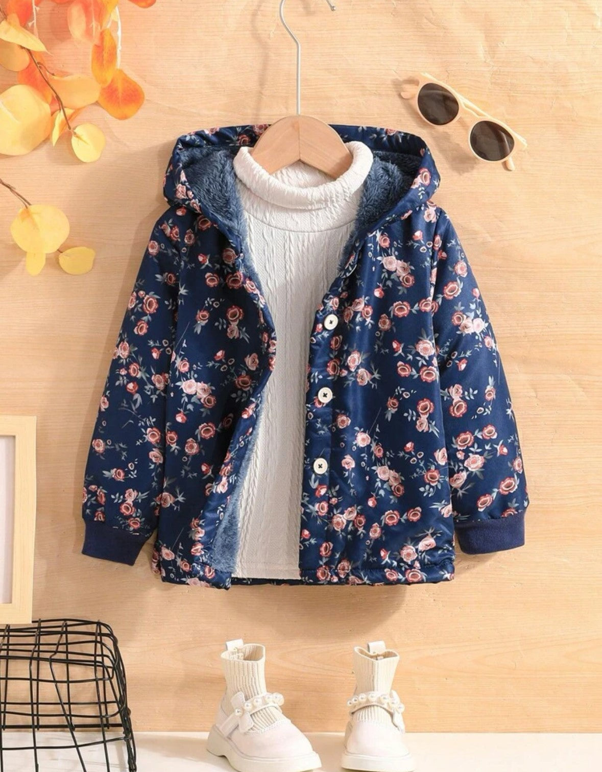 Floral Print Teddy Lined Coat