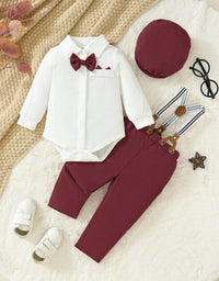 Bow Tie Bodysuit with Suspenders and Cap