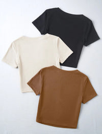 3x Pack Solid Rib-knit Tee (White, Beige, Black)