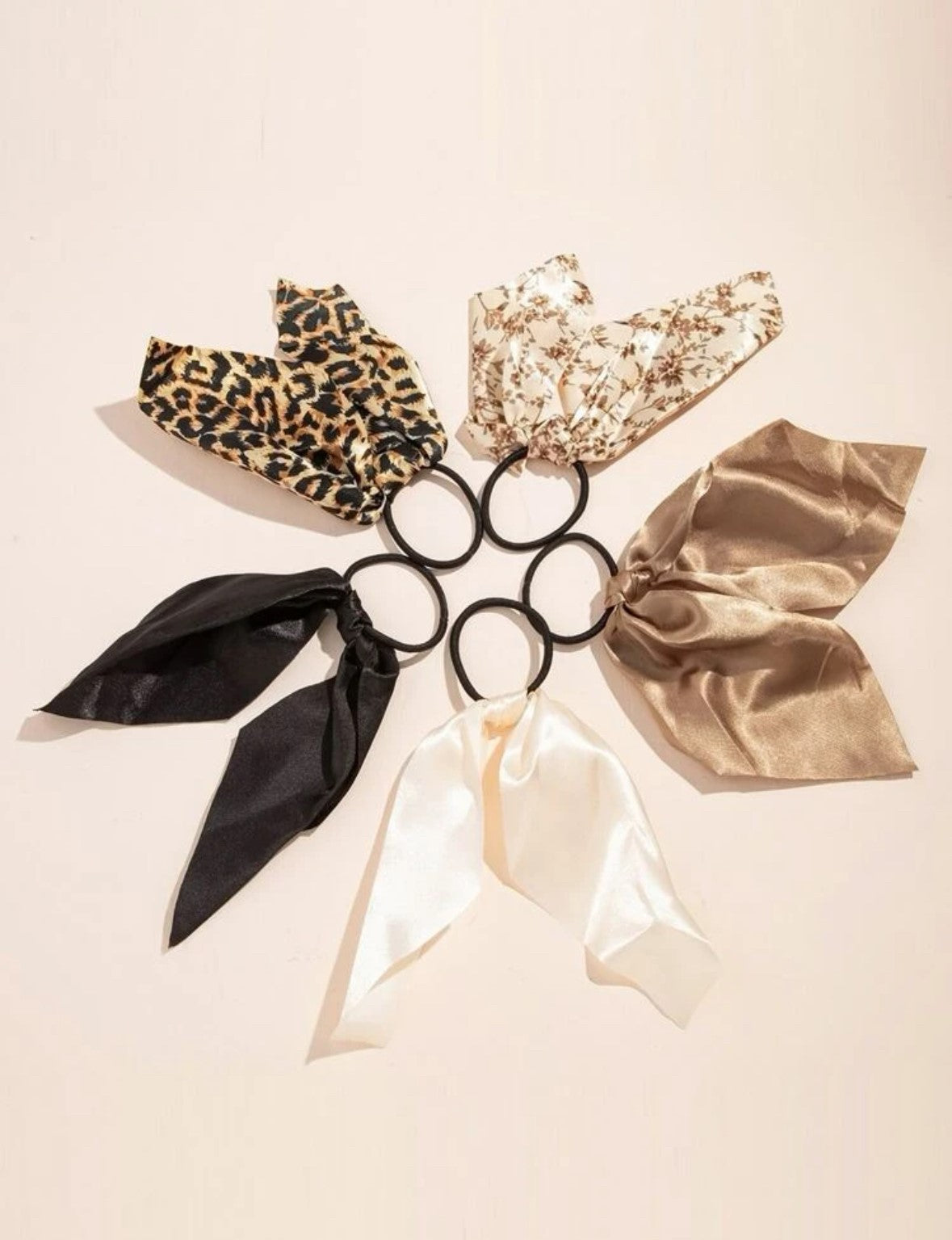 5 pcs Satin Bow attached to Rubber band