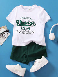 White Tee and Green Shorts