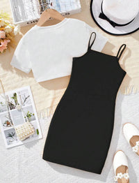 Black Cami Dress With Short Sleeve Top