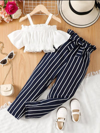 Striped Pants with Ruffle Trim Top