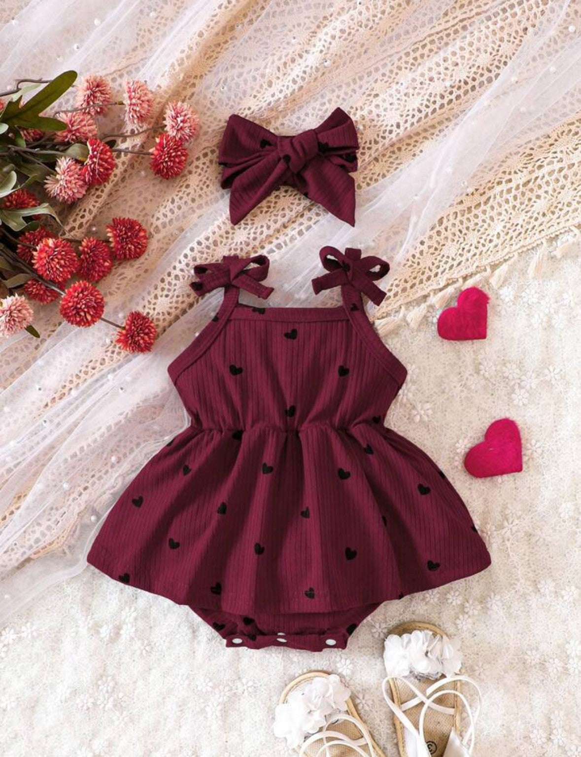 Maroon Cami Bodysuit and Bow