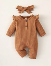 Brown Ruffle Trim Onesie with Headband