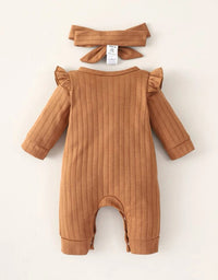 Brown Ruffle Trim Onesie with Headband