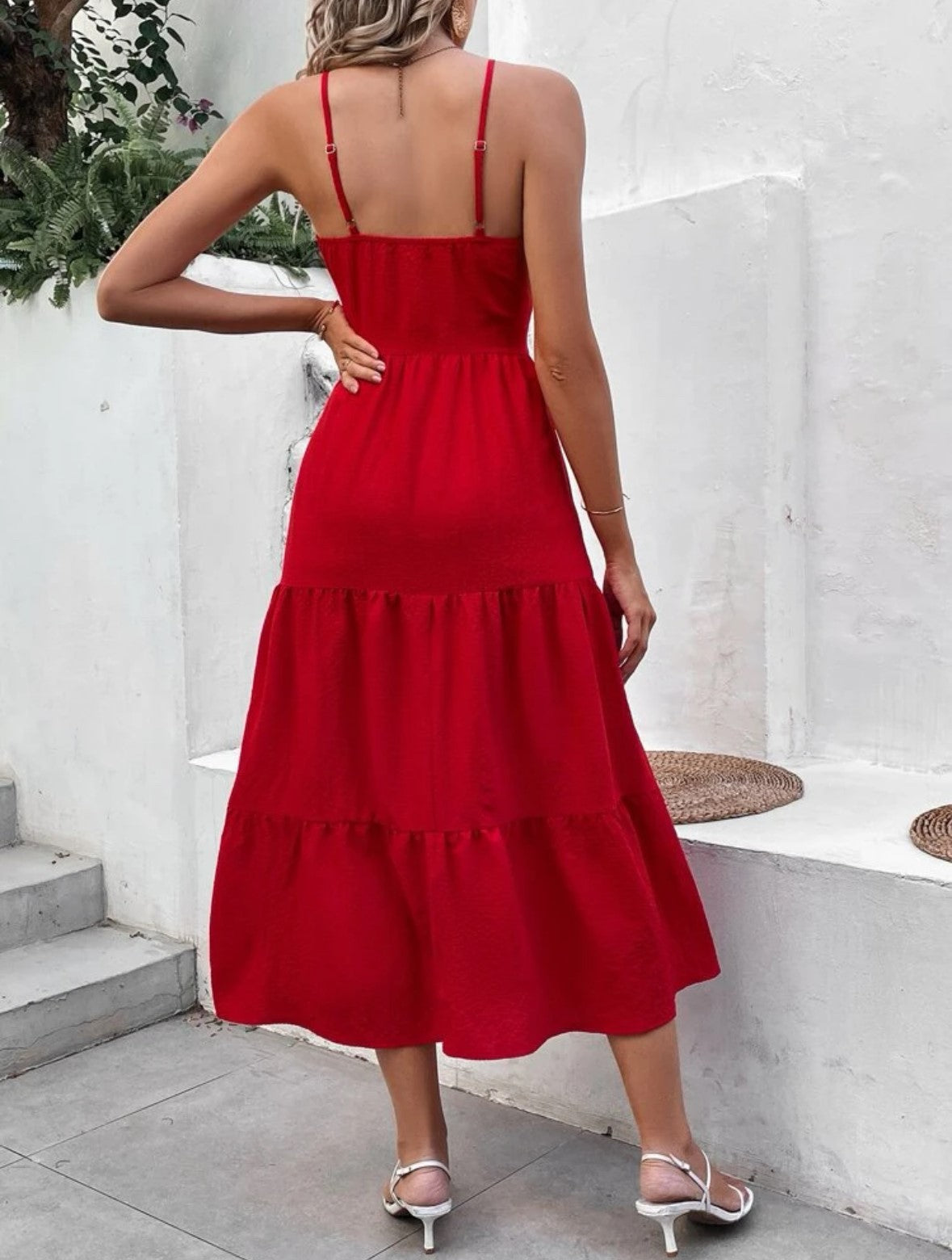 Red Ruffle Hem Cami Dress