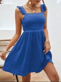 Blue Ruffle Trim Dress