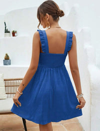 Blue Ruffle Trim Dress