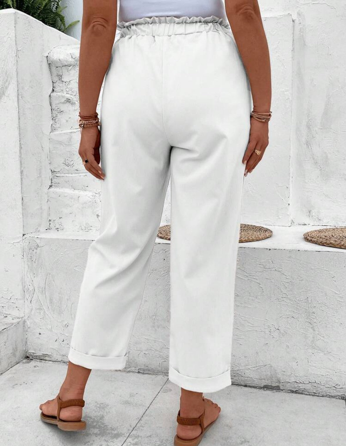 White Paperbag Pants